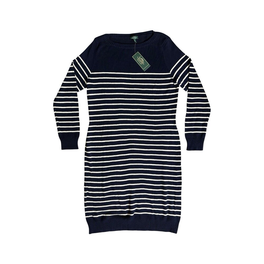 New Polo Ralph Lauren Women's Striped T-Shirt Dress Size XL White Black nwt